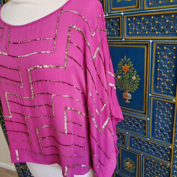Anthropologie Parker Magenta Purple Silk Blouse Bronze Sequins Women's Size S - Picture 3 of 10